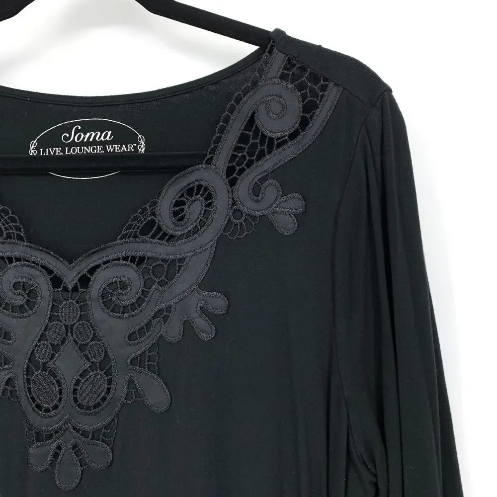Soma Women's Size Large Sharkbite Hem Long Sleeve T-Shirt Black Embellished - Picture 3 of 6